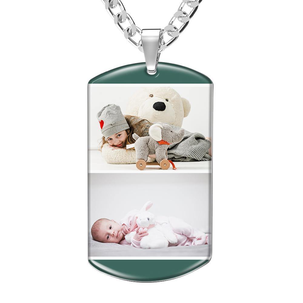 Photo Tag Necklace with Two Pictures Colorful Effect Green - soufeelus