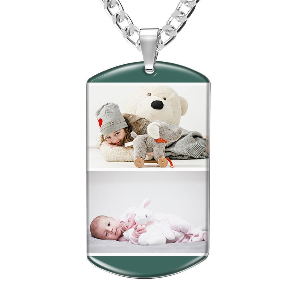 Photo Engraved Tag Necklace with Engraving Colorful Effect Green - soufeelus