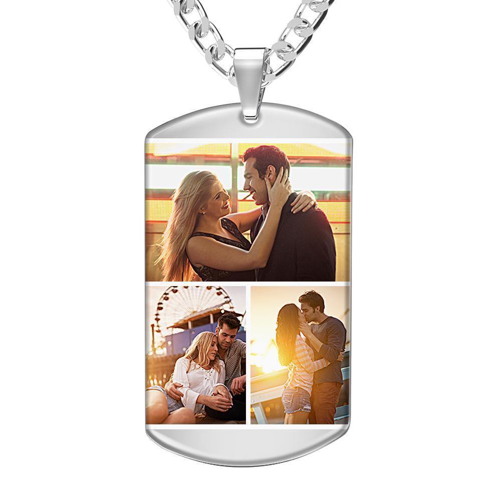 Photo Tag Necklace with Two Pictures Colorful Effect Green - soufeelus