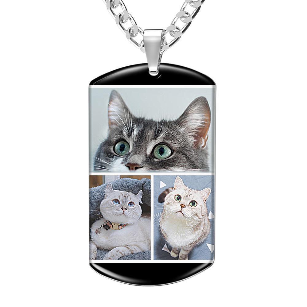 Photo Tag Necklace Three Pictures Colorful Effect Grey - soufeelus