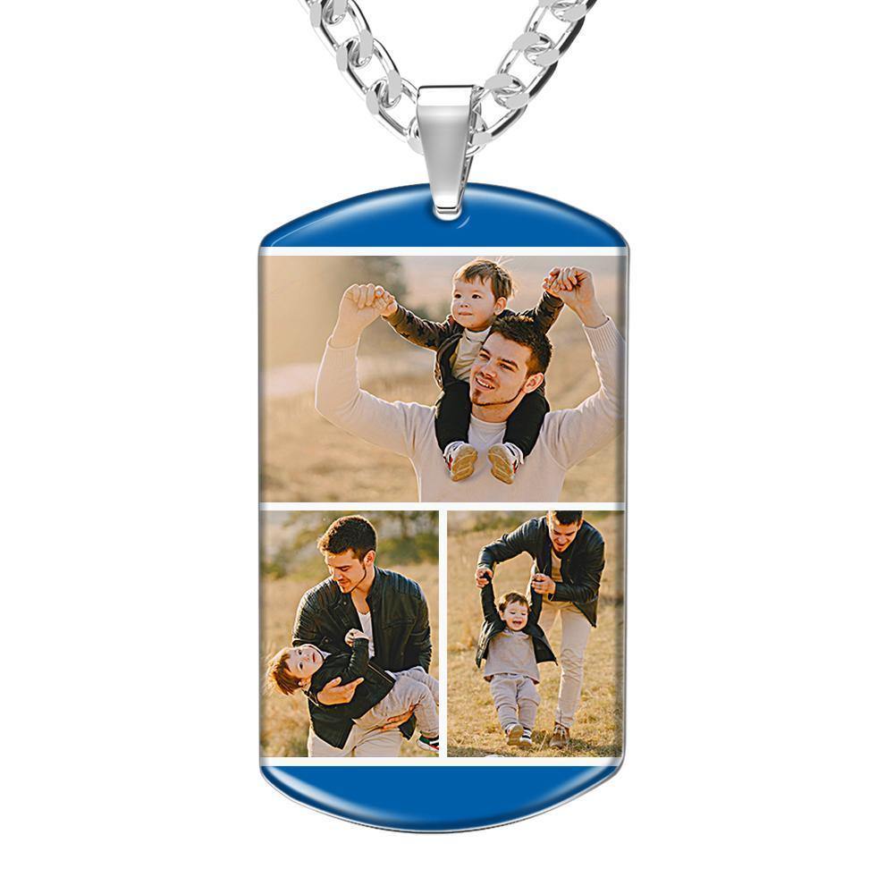 Photo Tag Necklace Three Pictures Colorful Effect Blue - soufeelus