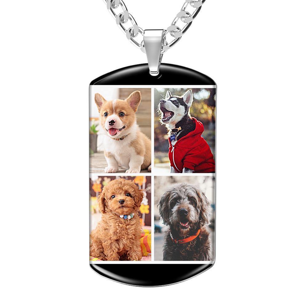 Photo Tag Necklace with Two Pictures Colorful Effect Black - soufeelus