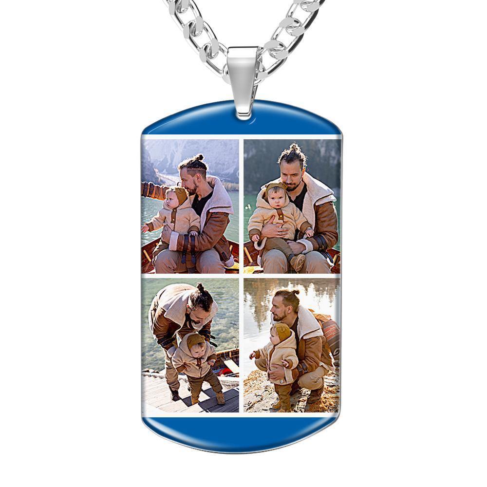 Photo Necklace with Four Pictures Colorful Effect Blue - soufeelus