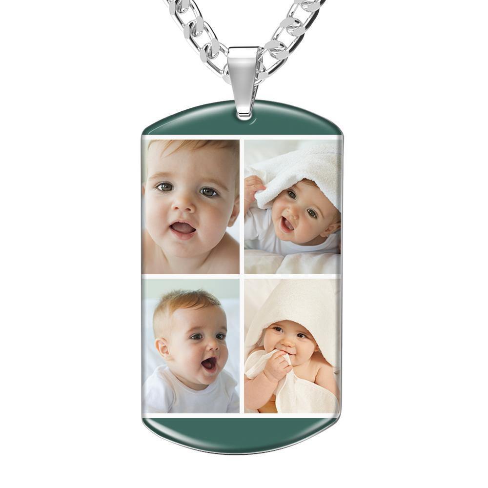 Photo Tag Necklace Three Pictures Colorful Effect Green - soufeelus