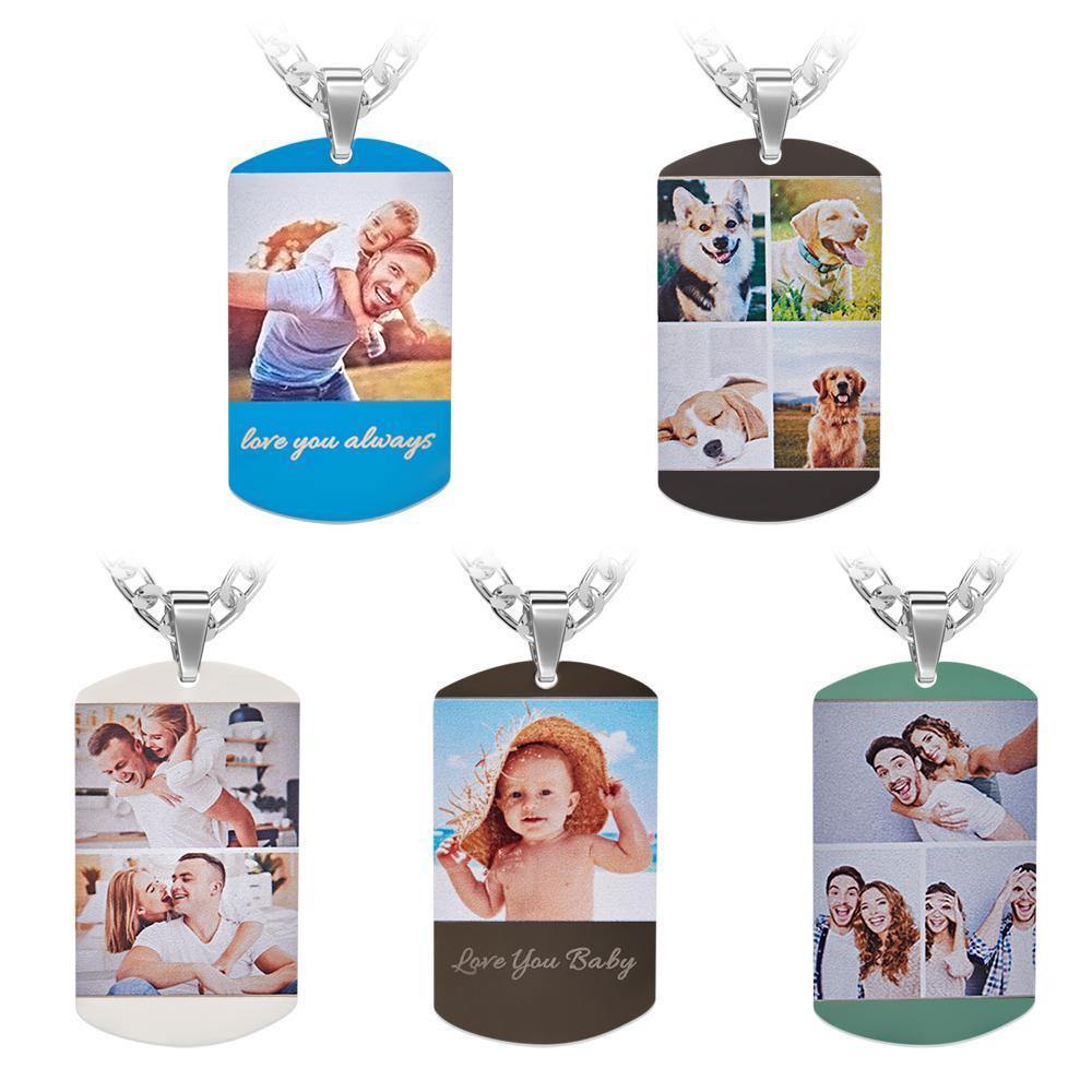 Photo Tag Necklace with Two Pictures Colorful Effect - soufeelus