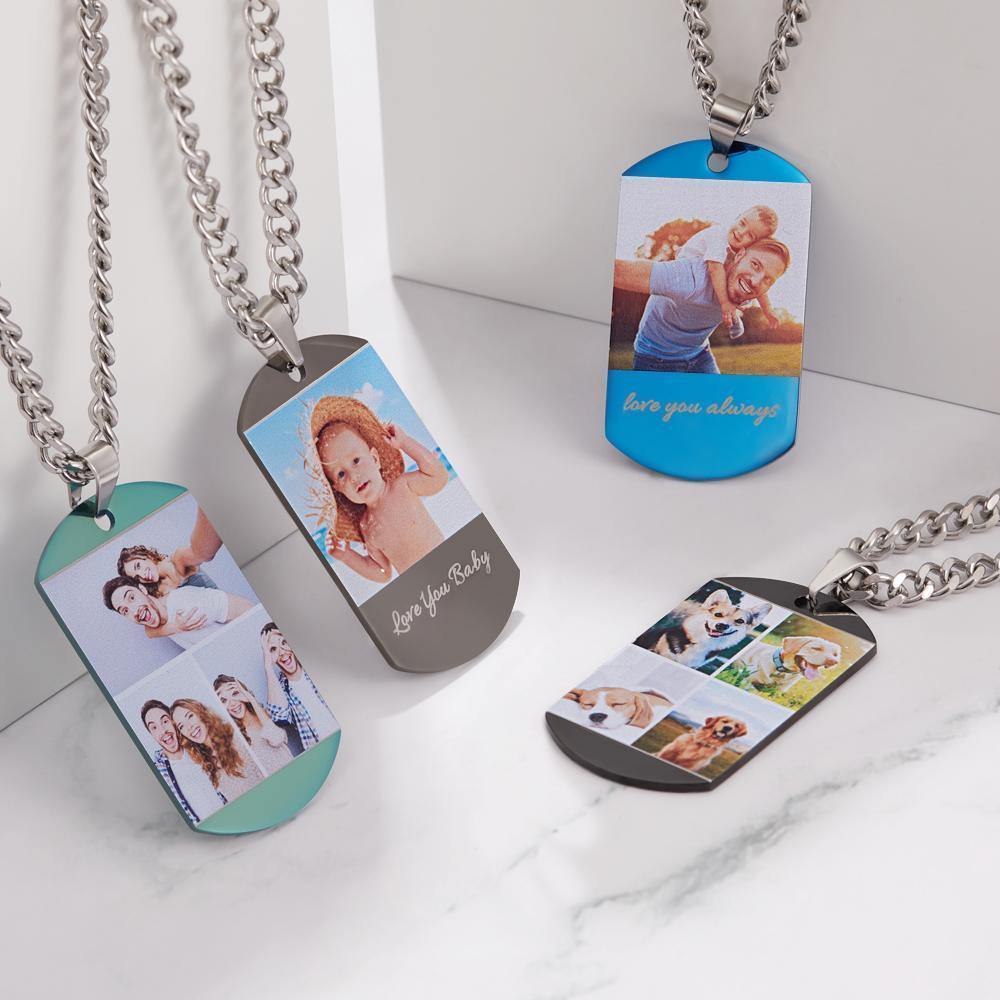 Photo Engraved Tag Necklace with Engraving Colorful Effect - soufeelus