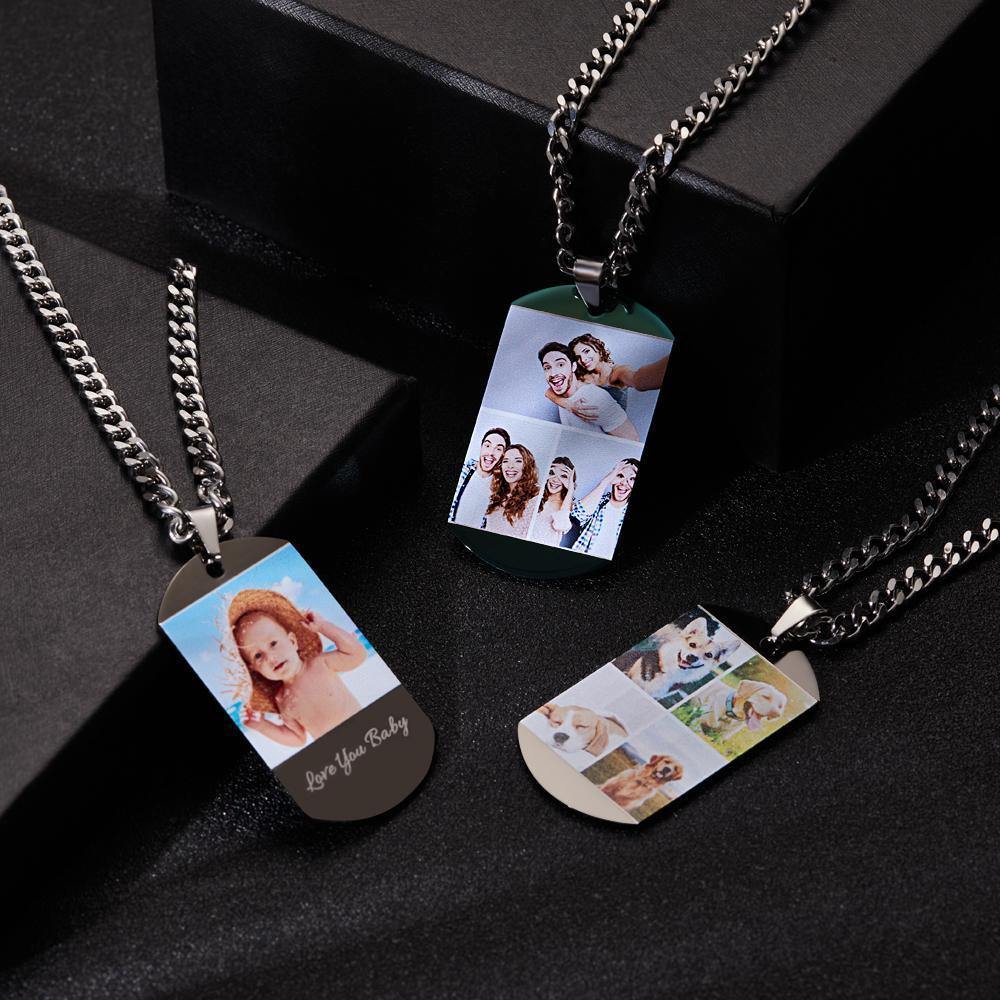 Photo Engraved Tag Necklace with Engraving Colorful Effect - soufeelus