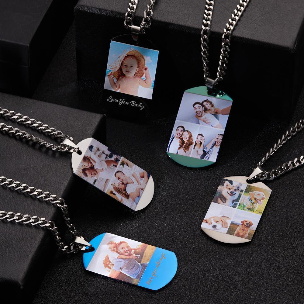 Photo Tag Necklace Three Pictures Colorful Effect Grey - soufeelus