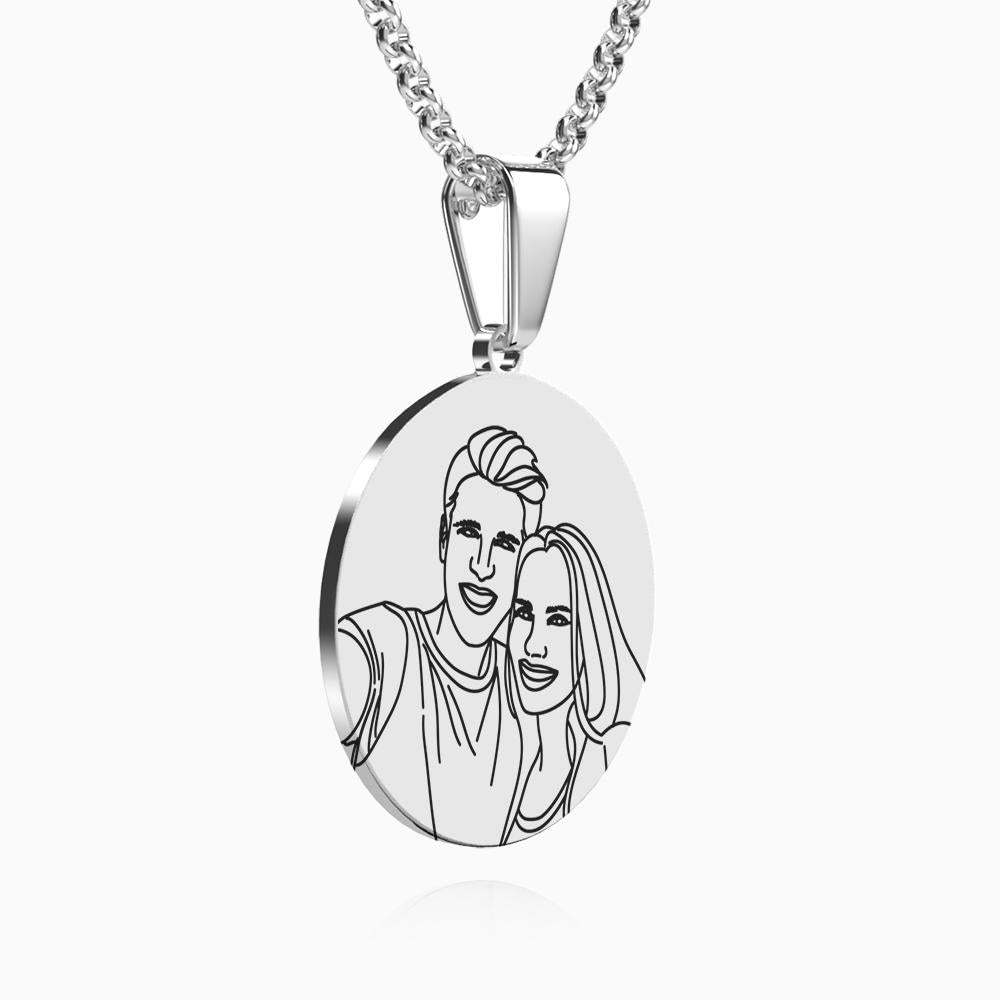 Custom Line Art Photo Engraved Necklace Stainless Steel - soufeelus