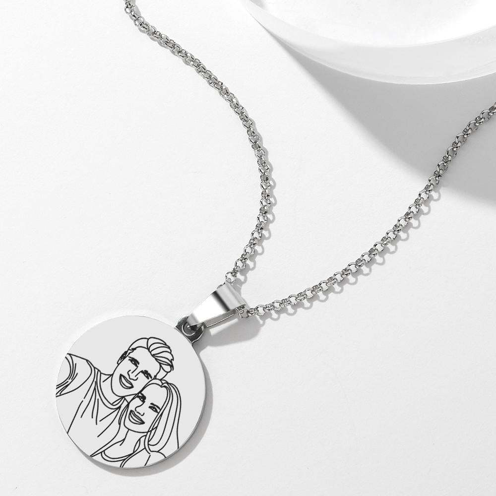 Custom Line Art Photo Engraved Necklace Stainless Steel - soufeelus