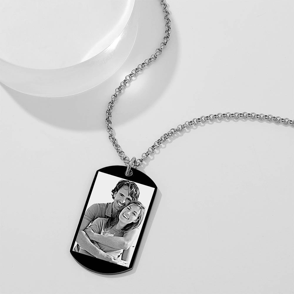 Men S Photo Engraved Tag Necklace With Engraving Black
