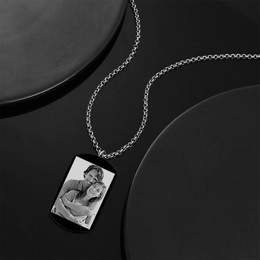 Men S Photo Engraved Tag Necklace With Engraving Black