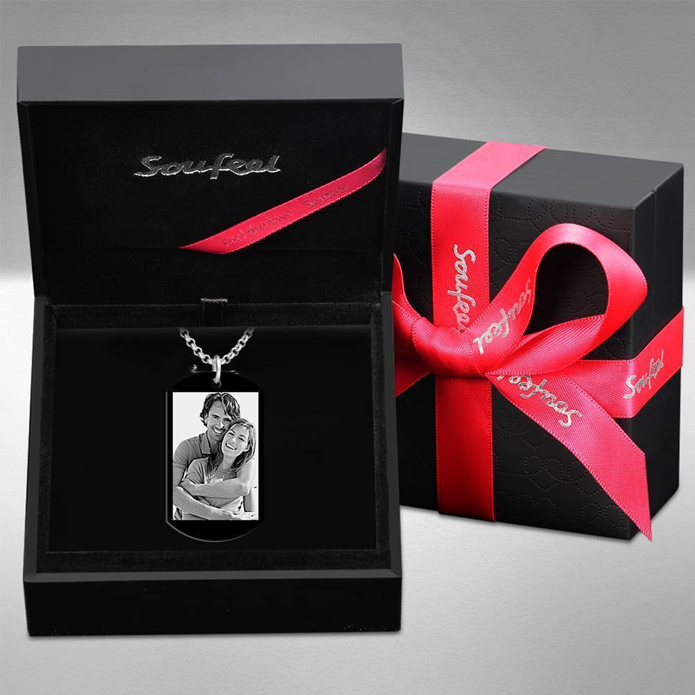 Men S Photo Engraved Tag Necklace With Engraving Black