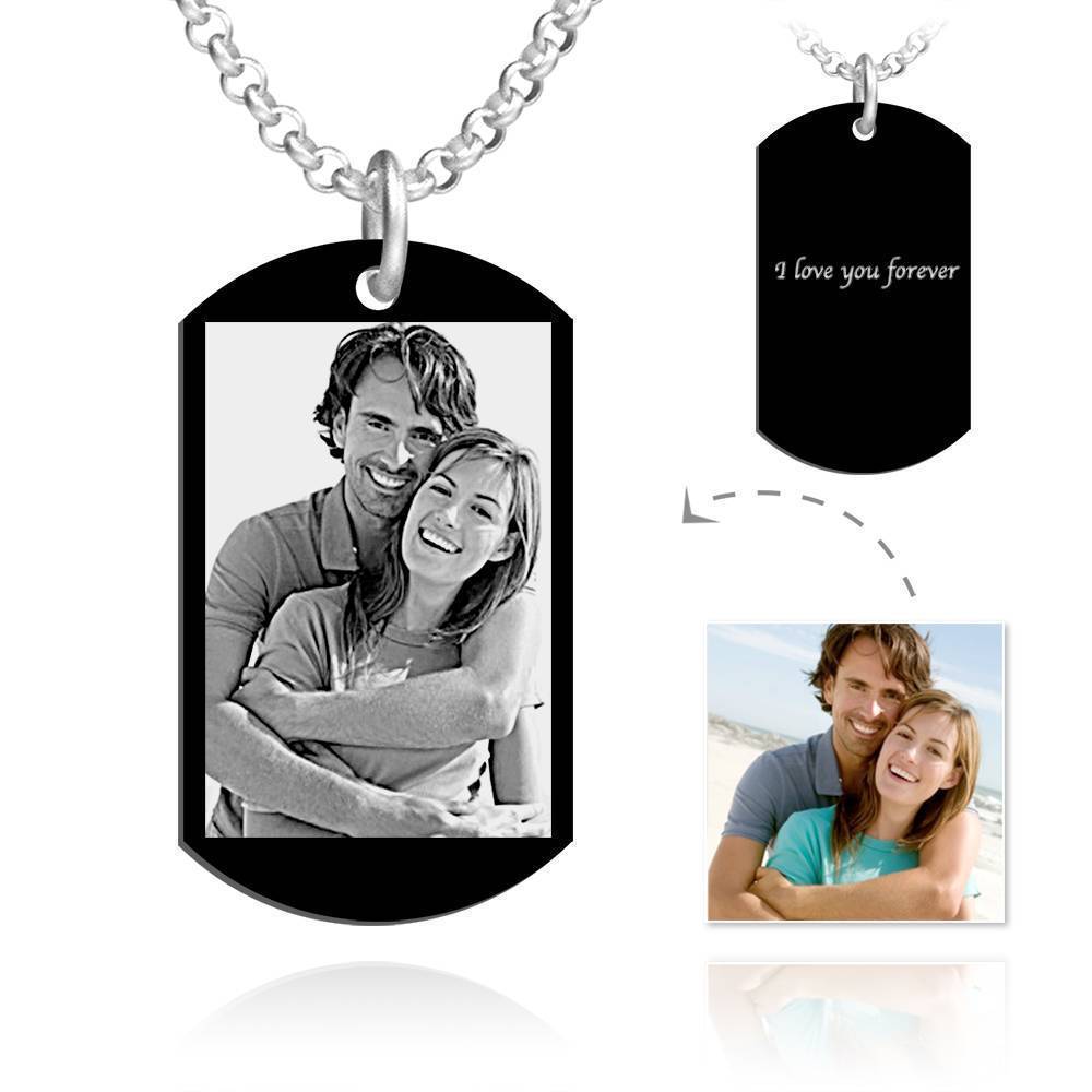 Men S Photo Engraved Tag Necklace With Engraving Black