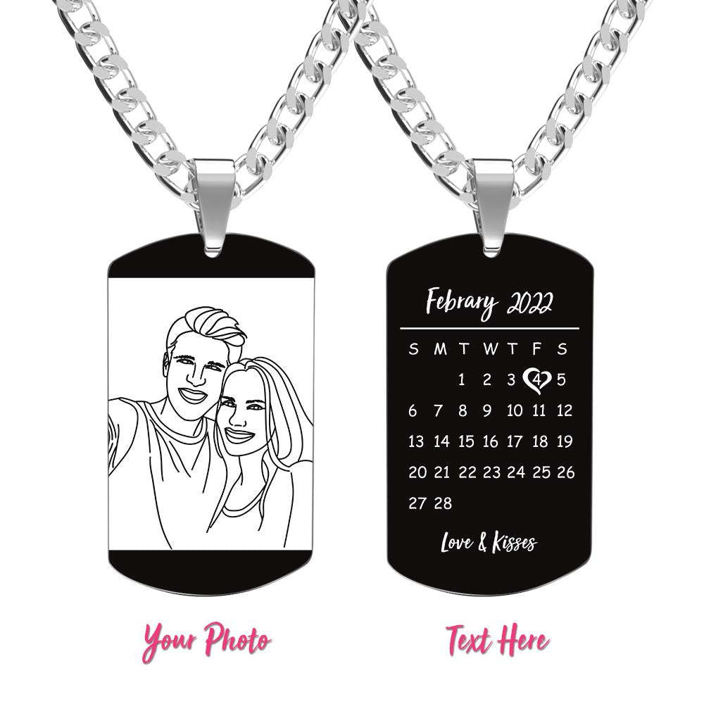 Custom Line Art Photo Necklace With Words Photo And Date Perfect Gift For Couple On Anniversary - soufeelus