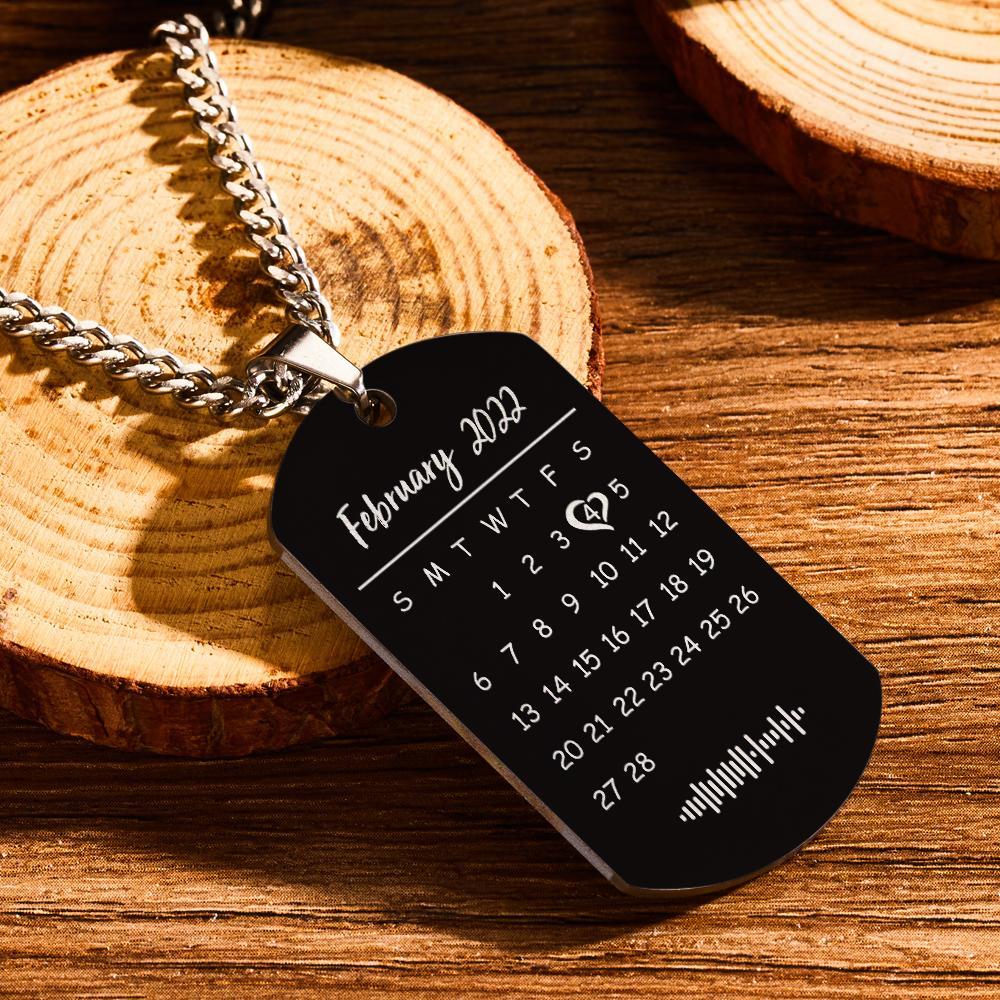 Custom Engraved Music Code Photo Necklace With Custom Calendar Perfect Anniversary Gift For Beloved One