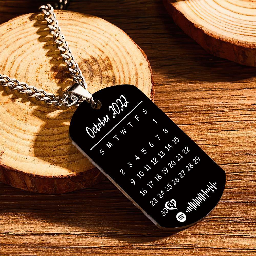 Custom Engraved Spotify Photo Necklace with Custom Calendar Perfect Halloween Gift for a Loved One - soufeelus