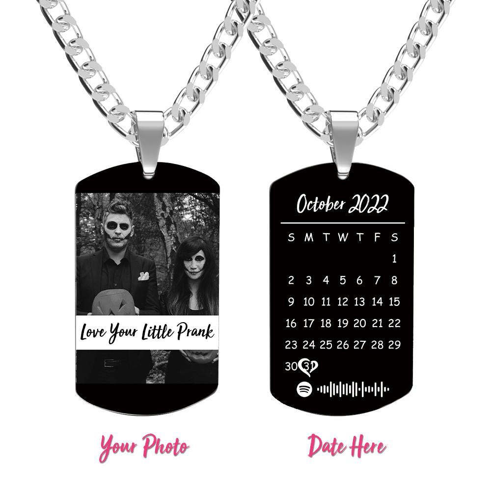 Custom Engraved Spotify Photo Necklace with Custom Calendar Perfect Halloween Gift for a Loved One - soufeelus