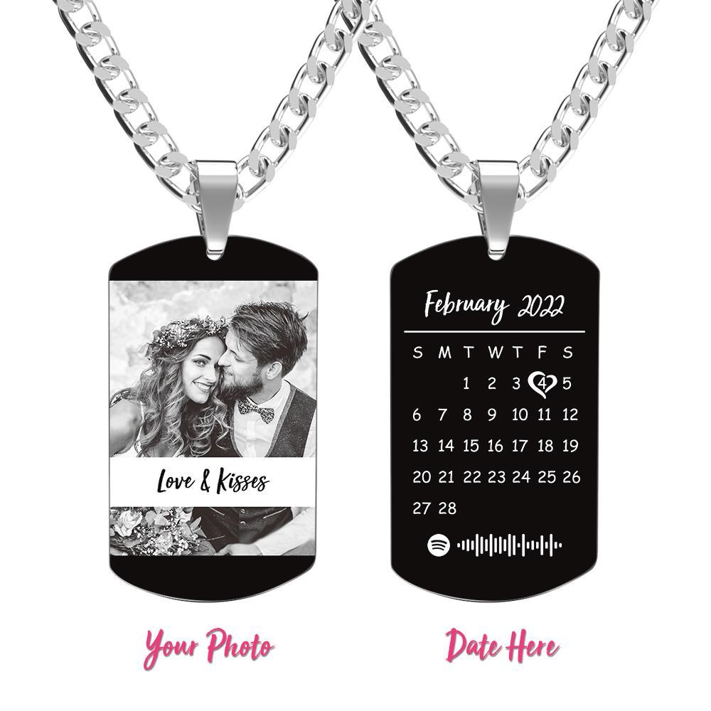 Custom Engraved Spotify Photo Necklace With Custom Calendar Perfect Anniversary Gift For Beloved One - soufeelus