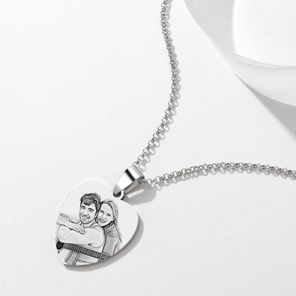 Engraved Heart Calendar Tag Photo Necklace Stainless Steel Gifts for Your Lover - soufeelus