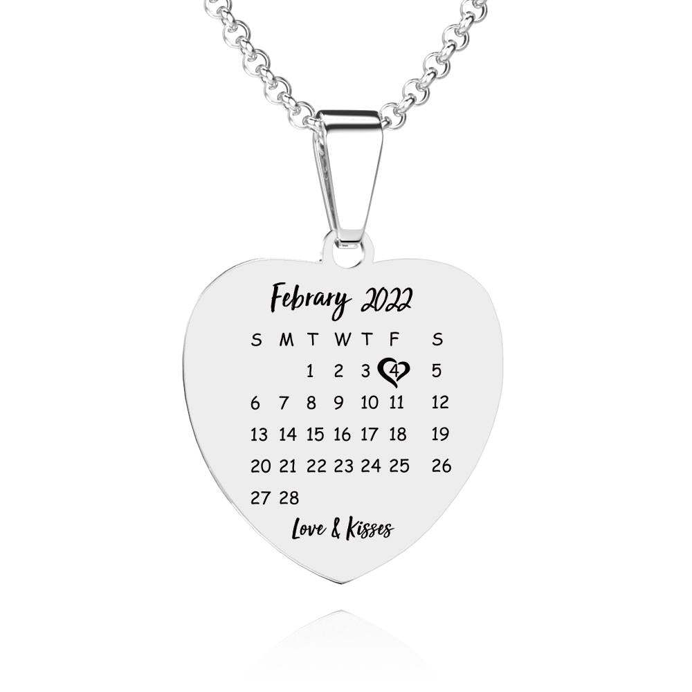 Heart Photo Calendar Engraved Tag Necklace With Engraving Stainless Steel Gifts for Her - soufeelus