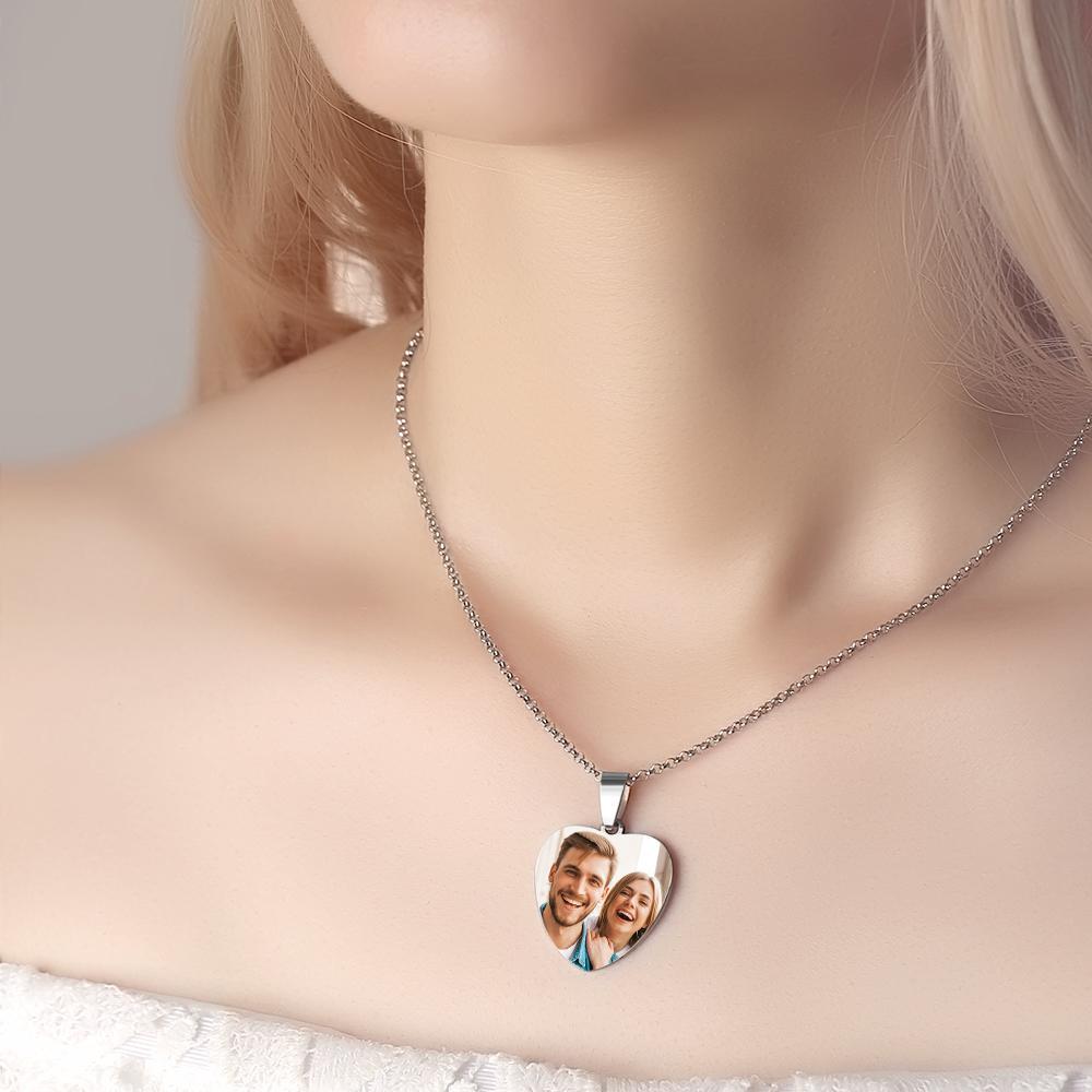 Heart Photo Calendar Engraved Tag Necklace With Engraving Stainless Steel Gifts for Her - soufeelus