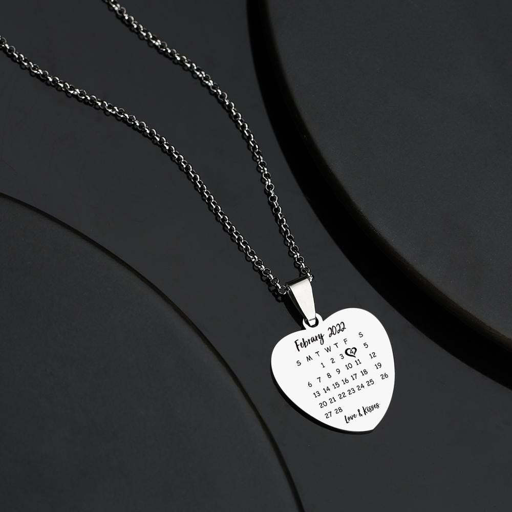 Engraved Heart Calendar Tag Photo Necklace Stainless Steel Gifts for Your Lover - soufeelus