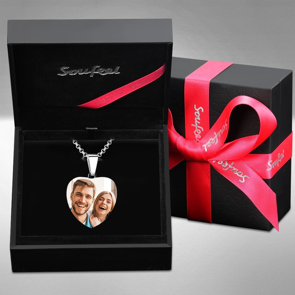 Engraved Heart Calendar Tag Photo Necklace Stainless Steel Gifts for Your Lover - soufeelus