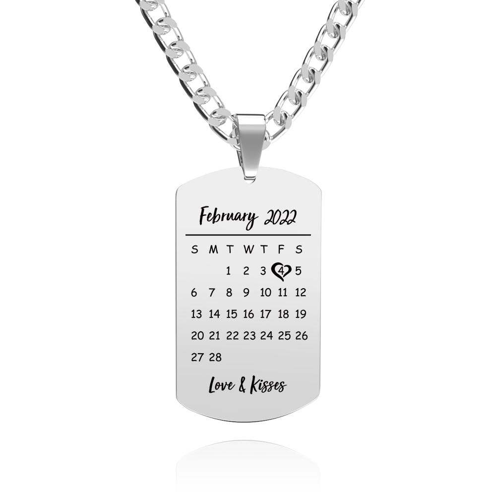 Personalized Stainless Steel Special Date & Photo Pendant Dog Tag Men's Calendar Necklace - soufeelus