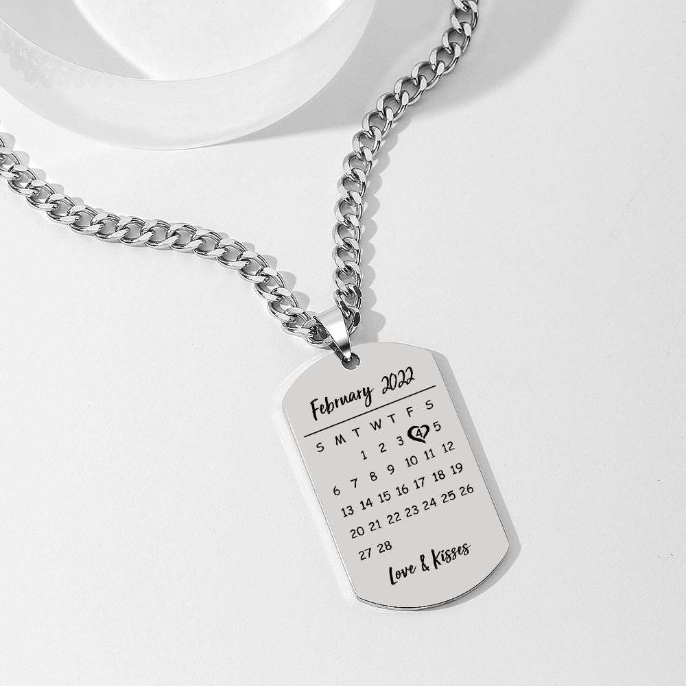 Engraved Heart Calendar Tag Photo Necklace Stainless Steel Gifts for Your Lover - soufeelus