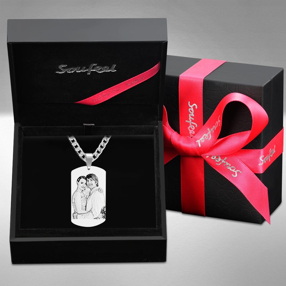 Engraved Heart Calendar Tag Photo Necklace Stainless Steel Gifts for Your Lover - soufeelus