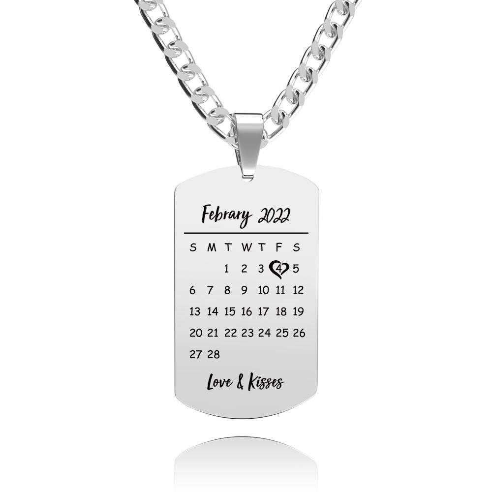 Heart Photo Calendar Engraved Tag Necklace With Engraving Stainless Steel Gifts for Her - soufeelus