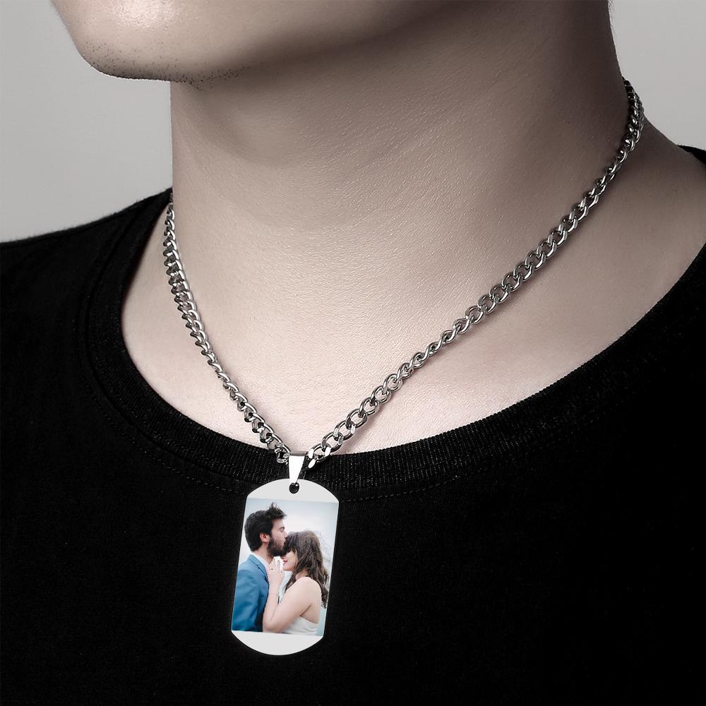 Personalized Calendar Photo Dog Tag Necklace Mens Engraved Dogtag - soufeelus