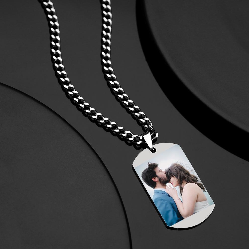 Personalized Calendar Photo Dog Tag Necklace Mens Engraved Dogtag - soufeelus