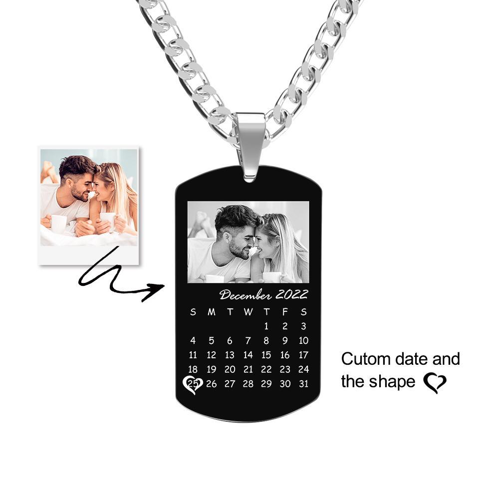 Custom Black Filter Photo Necklace With Heart Circled Calendar Perfect Gift For Couples On Anniversary - soufeelus