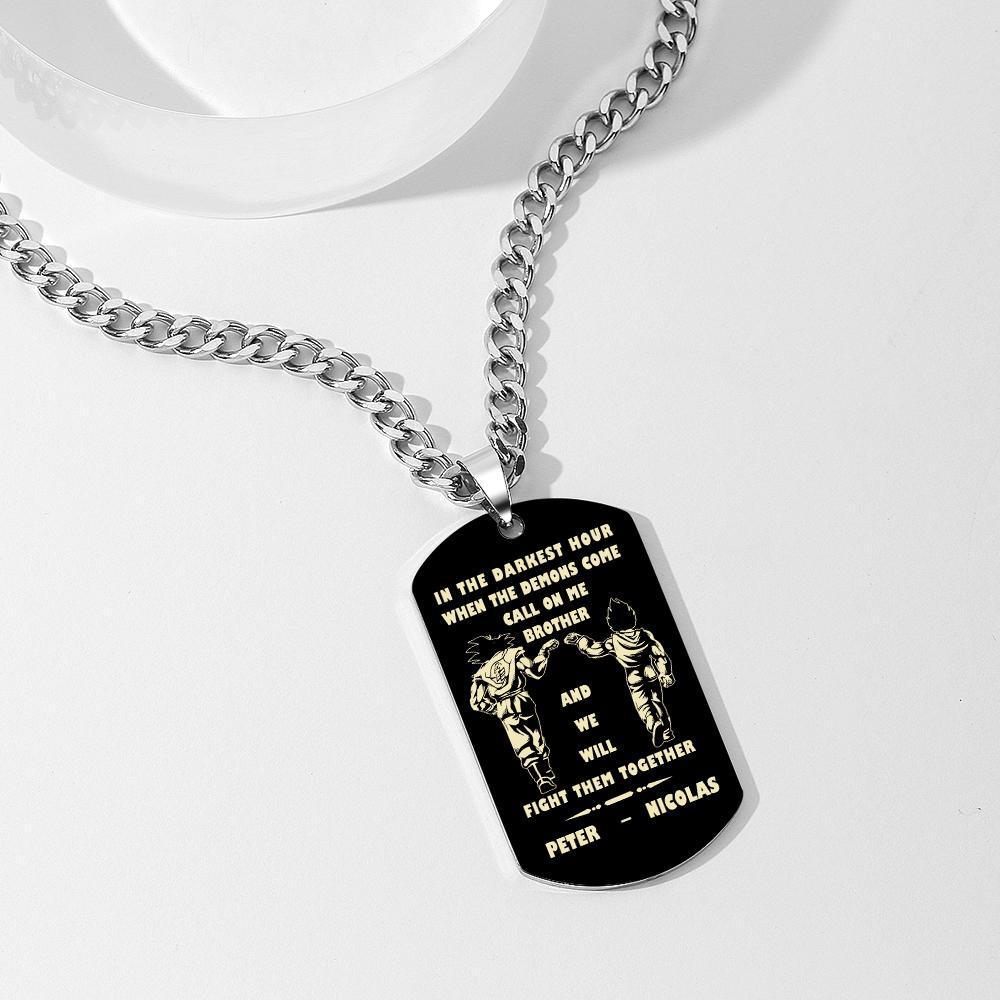 Call On Me Brother Engraved Tag Necklace In The Darkest Hour Gift For Brothers & Friends - soufeelus