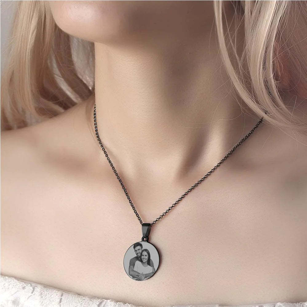 Custom Black Filter Romantic Photo Necklace Stainless Steel Valentine Gift For Couples - soufeelus