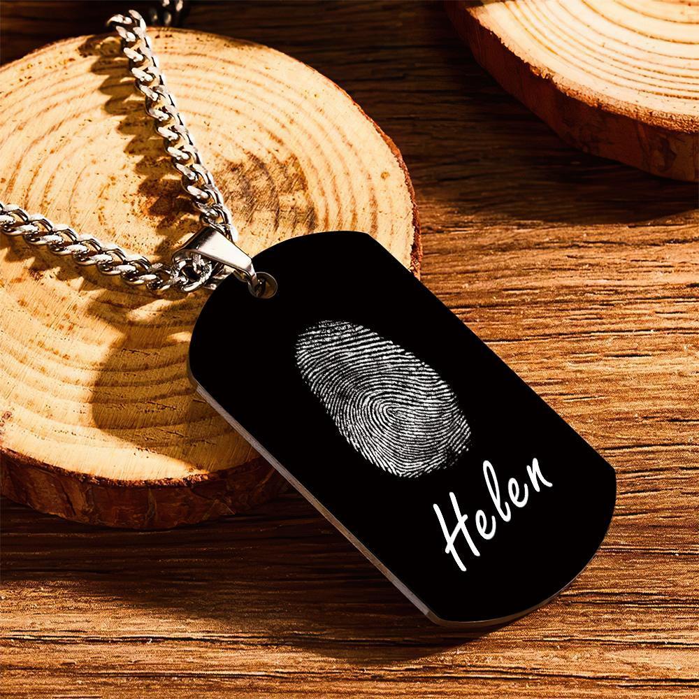 Custom Photo Necklace fingerprint Necklace Engraved Necklace Men's Necklace Gift For Boyfriend - soufeelus