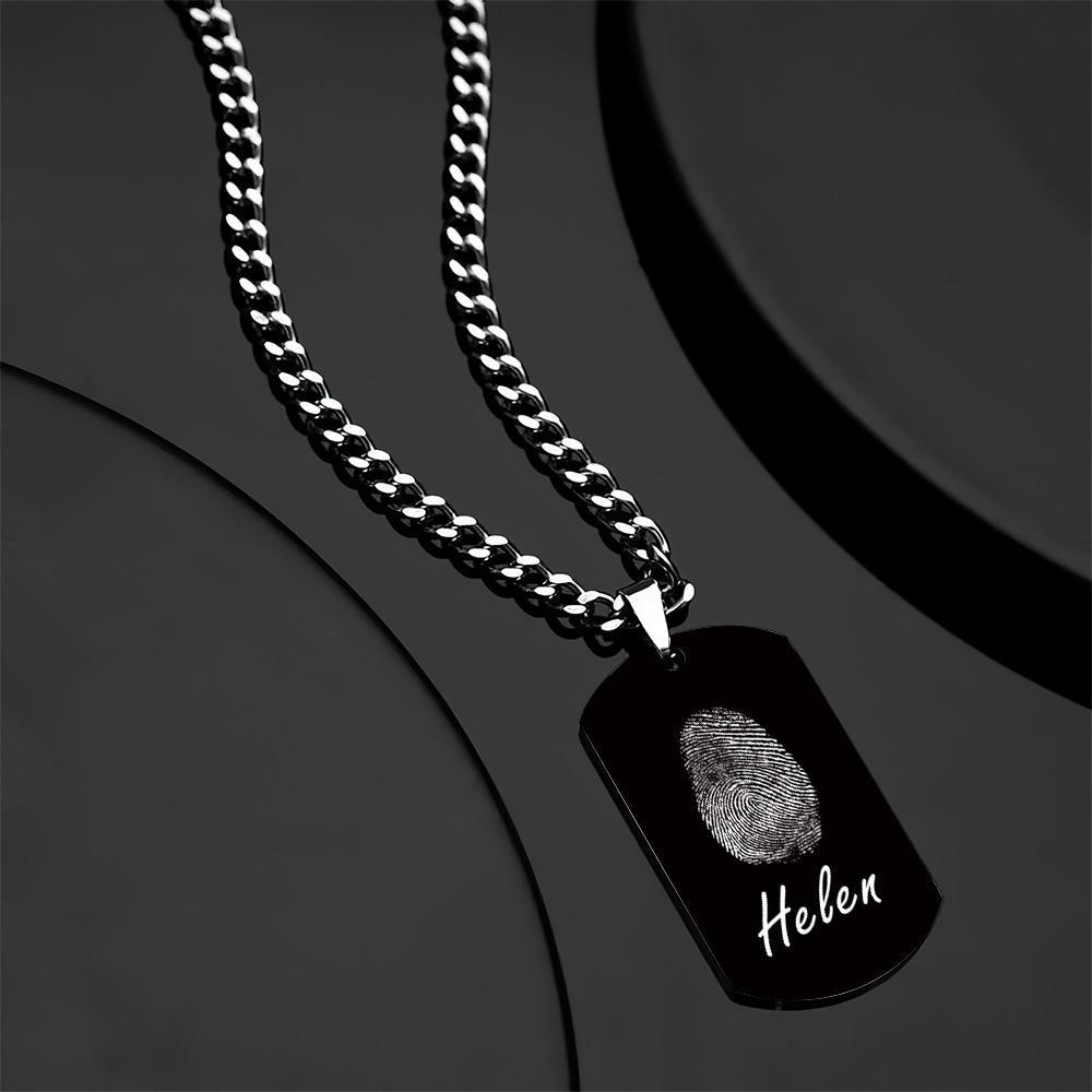 Custom Photo Necklace fingerprint Necklace Engraved Necklace Men's Necklace Gift For Boyfriend - soufeelus