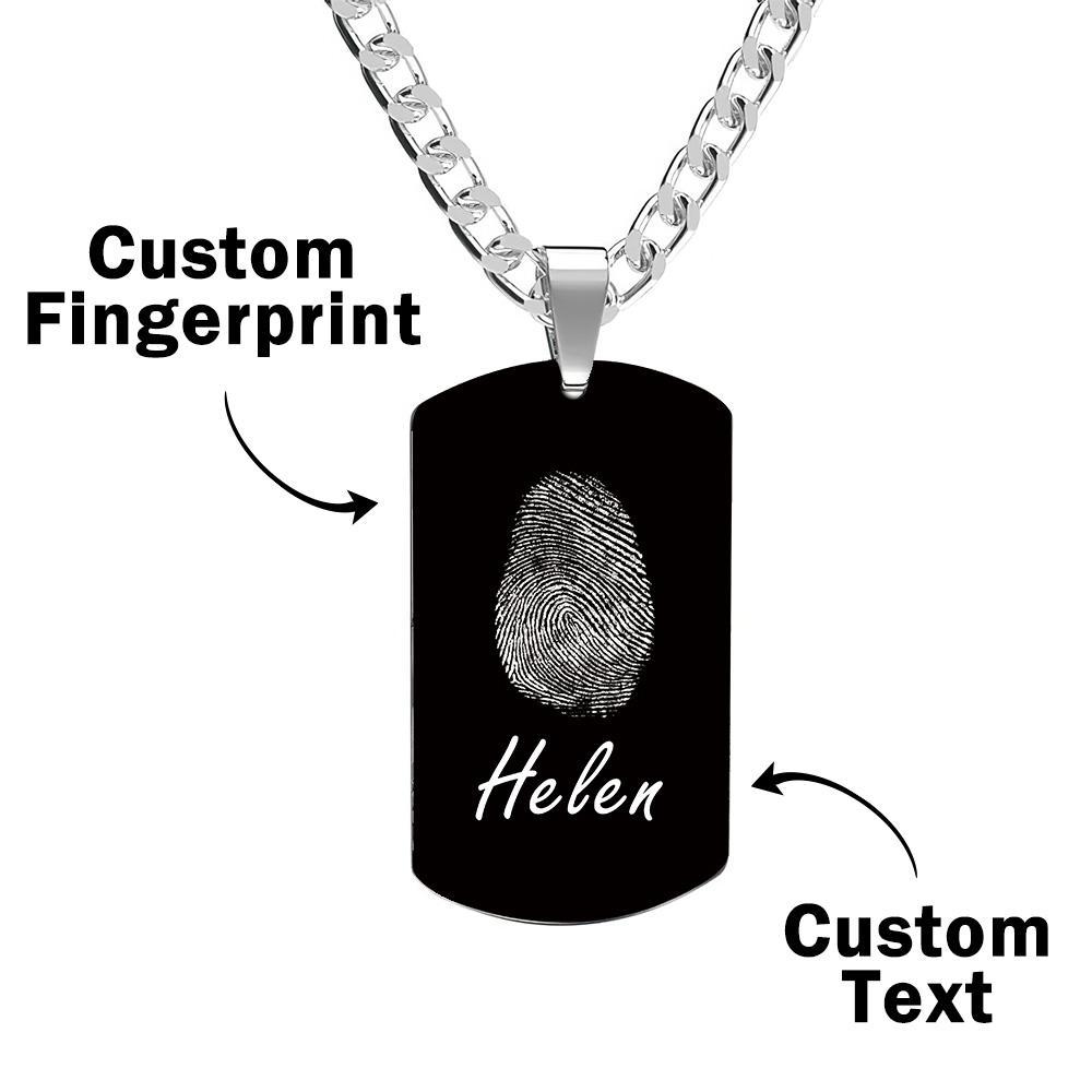 Custom Photo Necklace fingerprint Necklace Engraved Necklace Men's Necklace Gift For Boyfriend - soufeelus