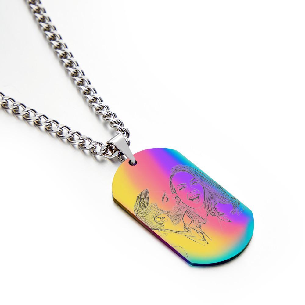 Custom Photo Dog Tag Pendant Necklace Engraving Date Text Pictures Stainless Steel Personalized Necklace for Men Women Boys Girls - soufeelus