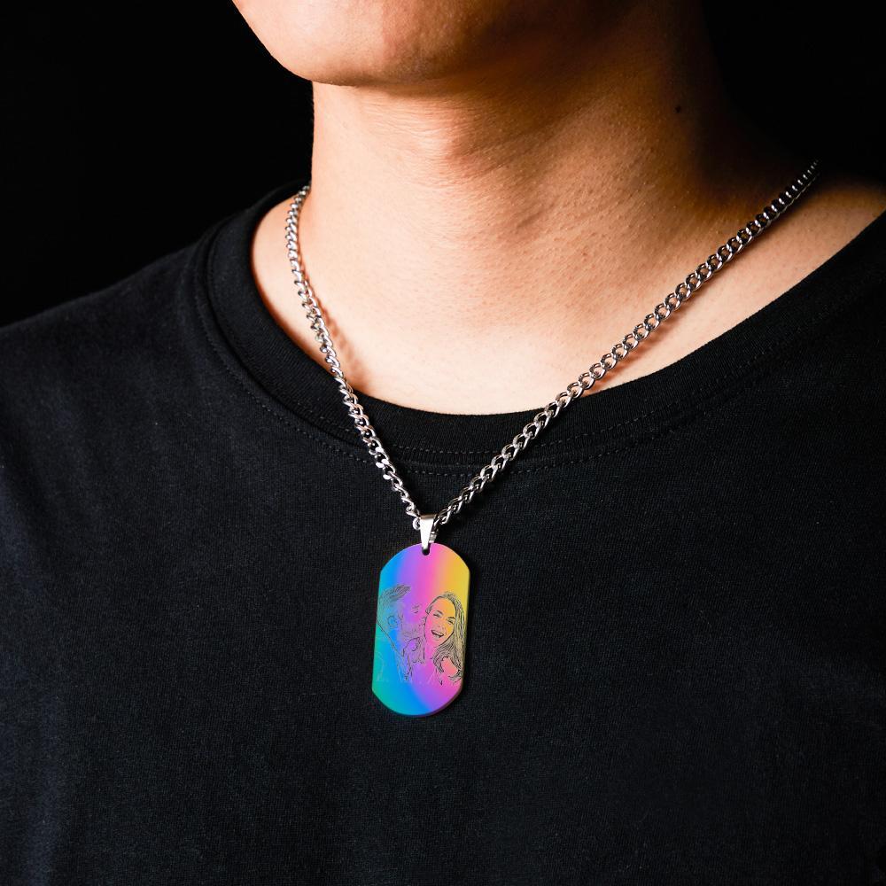 Custom Photo Dog Tag Pendant Necklace Engraving Date Text Pictures Stainless Steel Personalized Necklace for Men Women Boys Girls - soufeelus