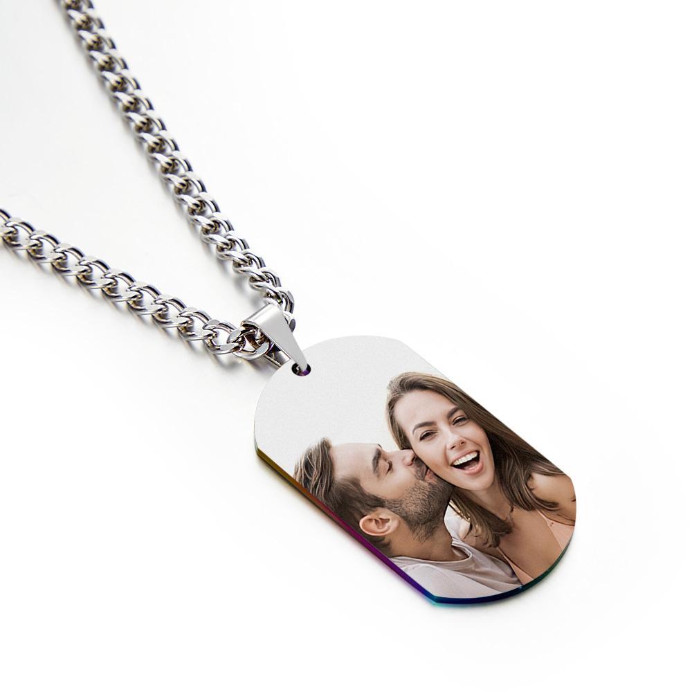 Custom Photo Dog Tag Pendant Necklace Engraving Date Text Pictures Stainless Steel Personalized Necklace for Men Women Boys Girls - soufeelus