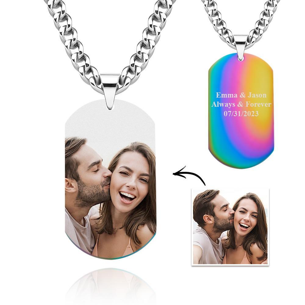 Custom Photo Dog Tag Pendant Necklace Engraving Date Text Pictures Stainless Steel Personalized Necklace for Men Women Boys Girls - soufeelus
