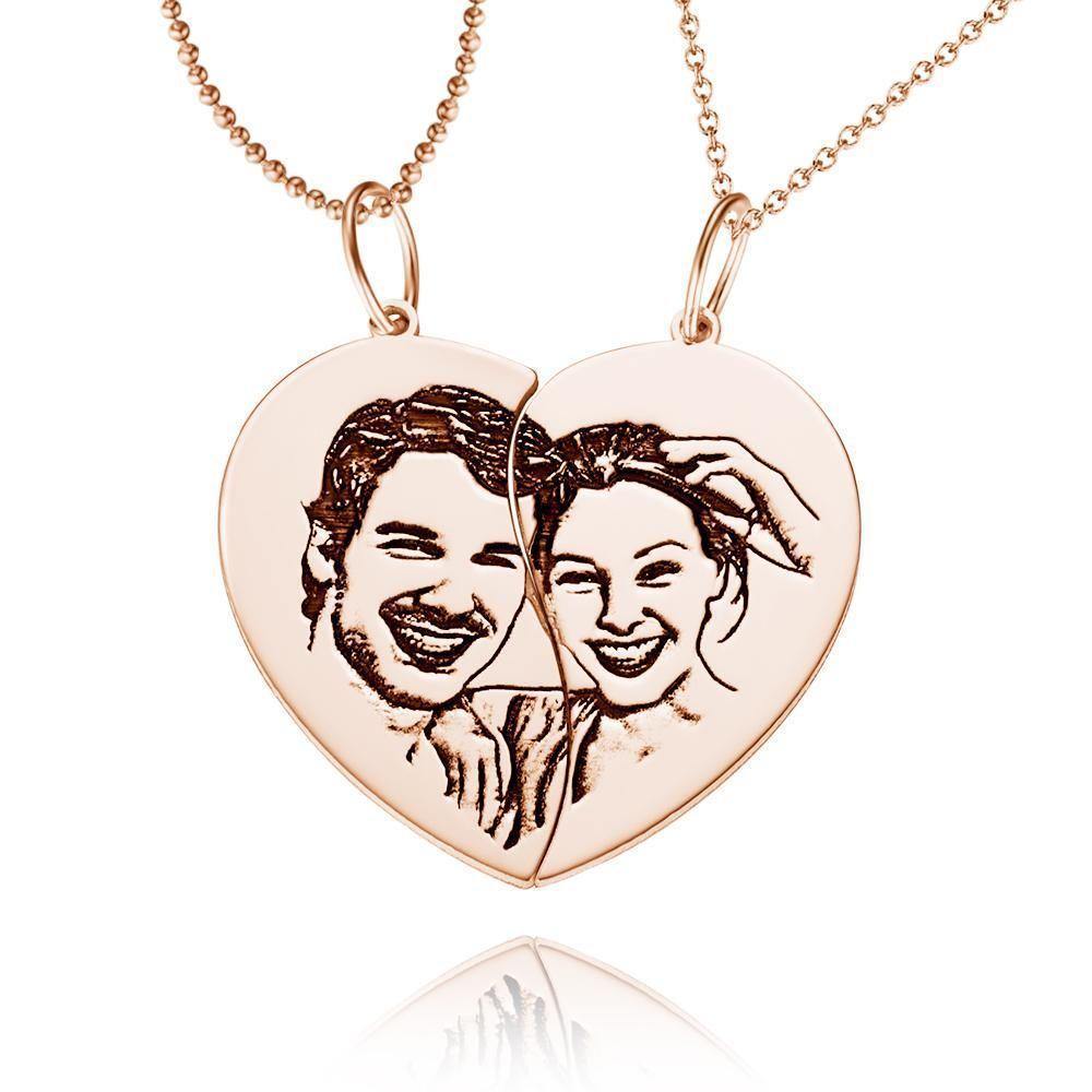 Heart Necklace for Couples, Custom Couples Necklace Broken Heart Rose Gold Plated - soufeelus