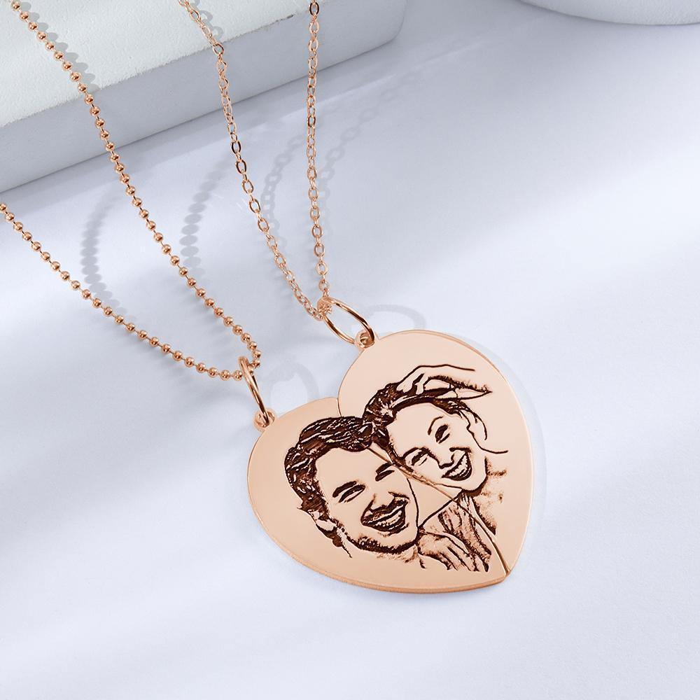 Heart Necklace for Couples, Custom Couples Necklace Broken Heart Rose Gold Plated - soufeelus