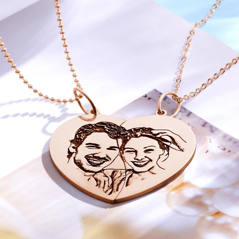 Heart Necklace for Couples, Custom Couples Necklace Broken Heart Rose Gold Plated - soufeelus