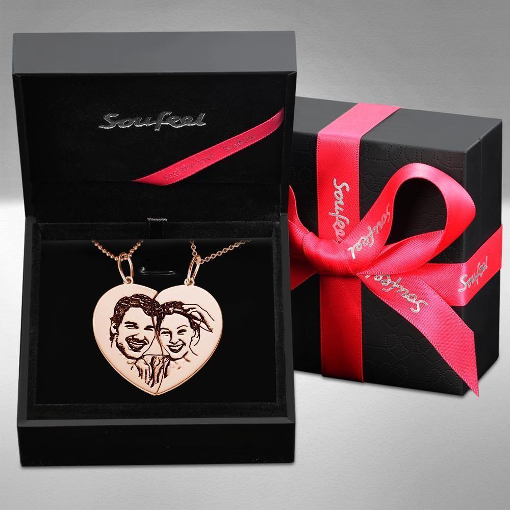 Heart Necklace for Couples, Custom Couples Necklace Broken Heart Rose Gold Plated - soufeelus