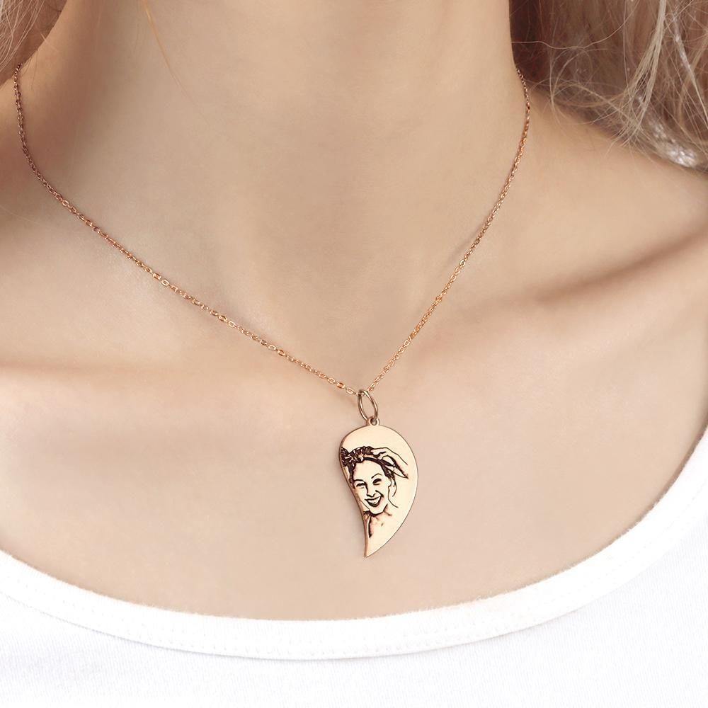 Heart Necklace for Couples, Custom Couples Necklace Broken Heart Rose Gold Plated - soufeelus