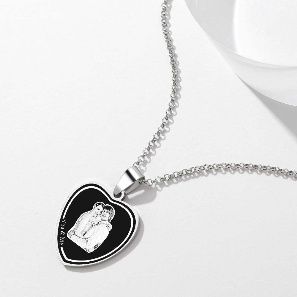 Photo Engraved Tag Necklace Heart-shaped with Engraving Gifts for Couple - soufeelus